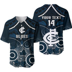 Personalised Carlton Football Baseball Jersey Blues Aboriginal Mix Polynesian Pattern LT14