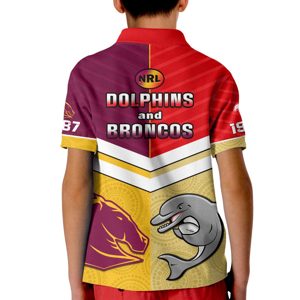 Dolphins Mix Broncos Rugby Polo Shirt KID Indigenous Art LT14