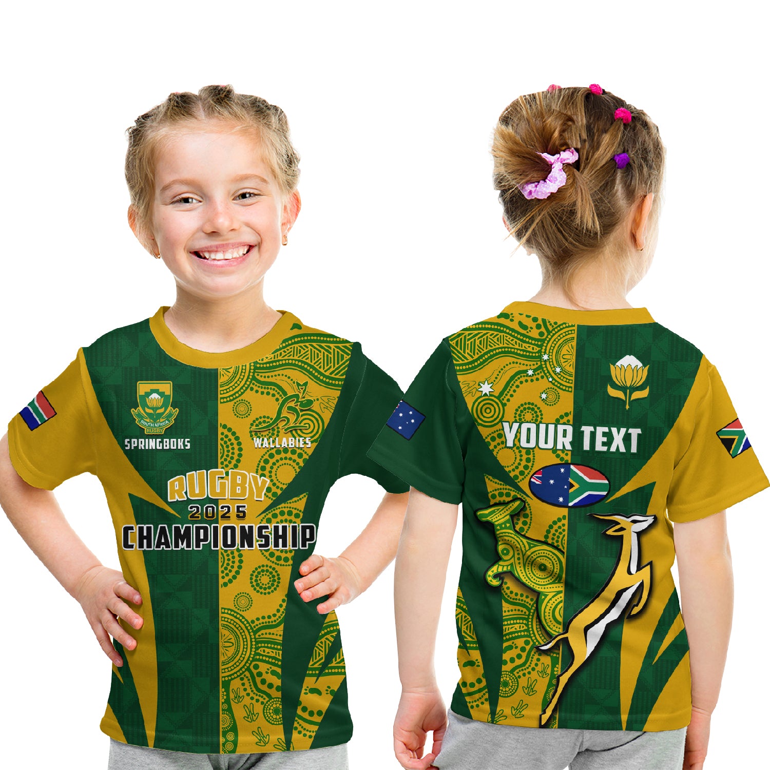 (Custom Personalised) Australia Rugby and South Africa Rugby T Shirt Wallabies Mix Springboks Sporty LT14