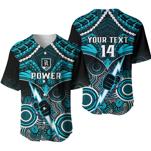 Personalised Port Adelaide Football Baseball Jersey Power Aboriginal Mix Polynesian Pattern LT14