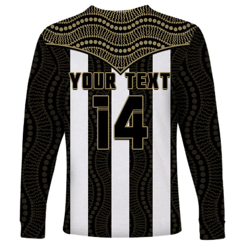 (Custom Text And Number) Magpies Football Long Sleeve Shirt Collingwood 1892 Indigenous Sporty Style LT14