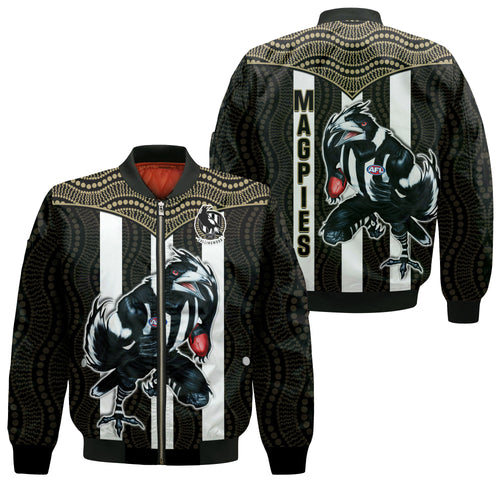 Magpies Football Bomber Jacket Collingwood 1892 Indigenous Sporty Style LT14