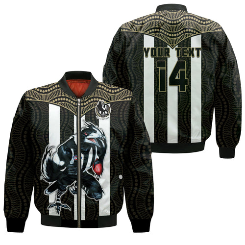 (Custom Text And Number) Magpies Football Bomber Jacket Collingwood 1892 Indigenous Sporty Style LT14