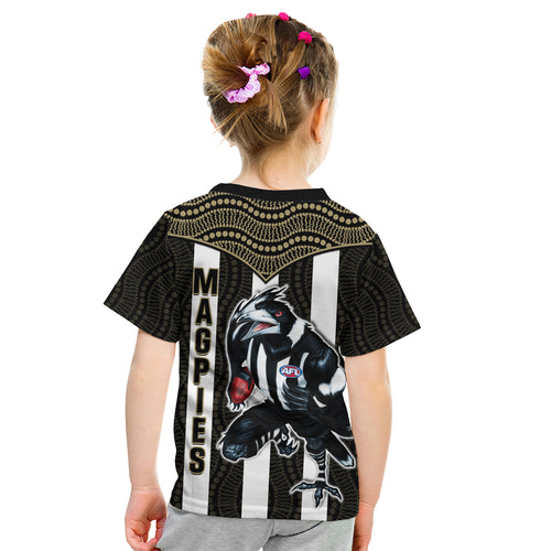 Magpies Football T Shirt Collingwood 1892 Indigenous Sporty Style LT14