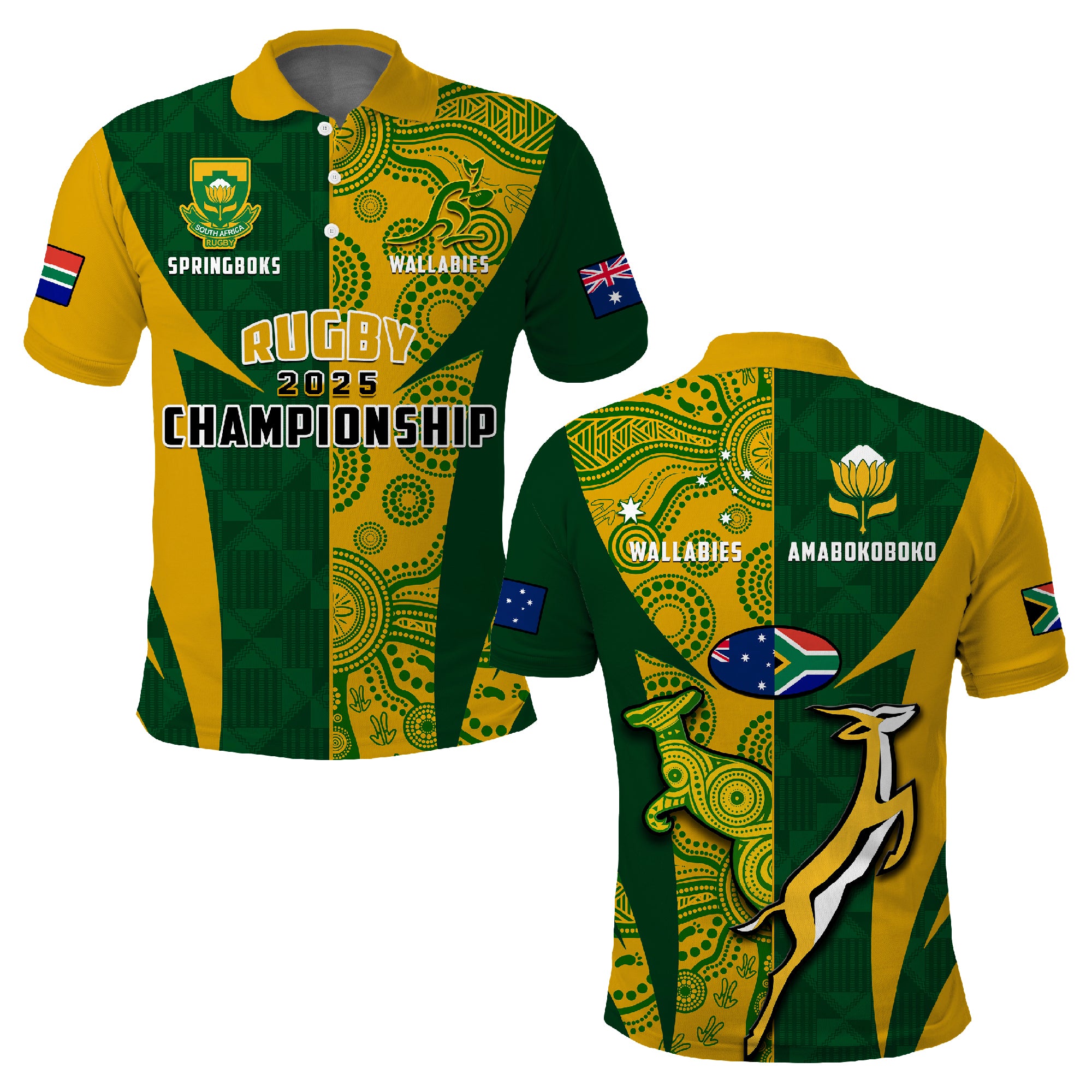 Australia Rugby and South Africa Rugby Polo Shirt Wallabies Mix Springboks Sporty LT14