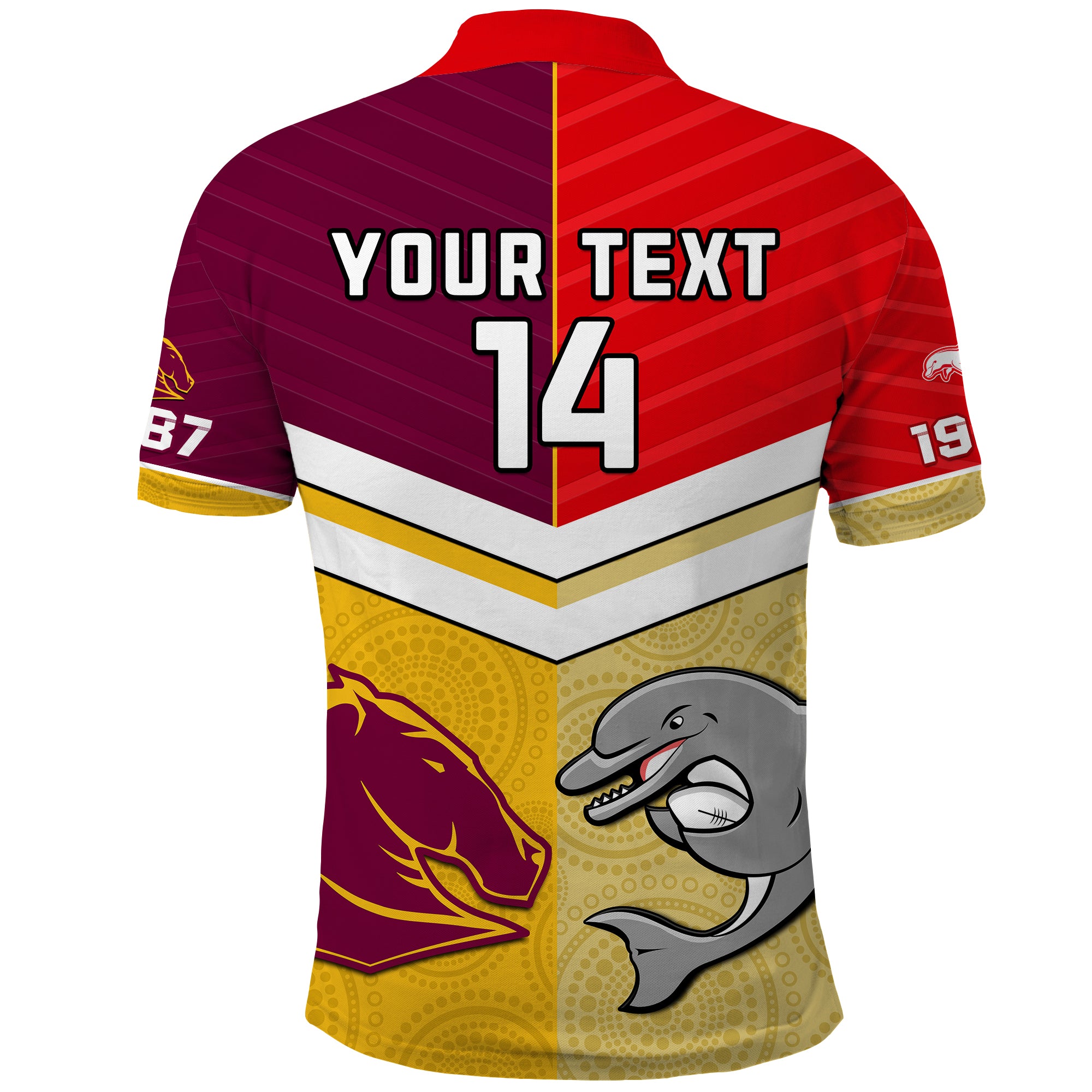 (Custom Text And Number) Dolphins Mix Broncos Rugby Polo Shirt Indigenous Art LT14