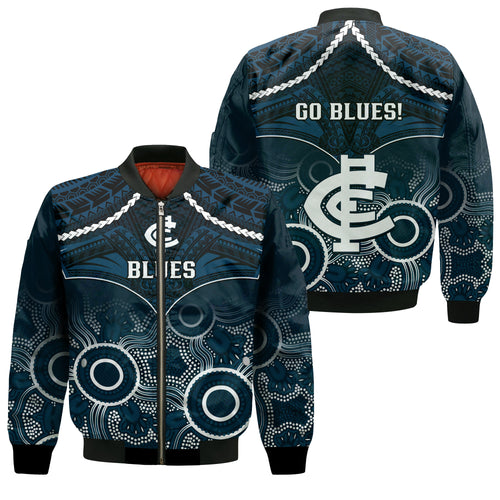 Carlton Football Bomber Jacket Blues Aboriginal Mix Polynesian Pattern LT14