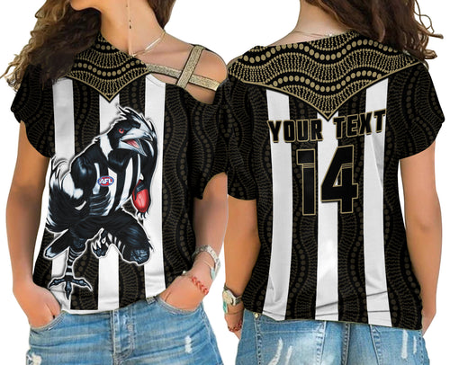(Custom Text And Number) Magpies Football Cross Shoulder Shirt Collingwood 1892 Indigenous Sporty Style LT14