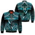 Personalised Port Adelaide Football Sleeve Zip Bomber Jacket Power Aboriginal Mix Polynesian Pattern LT14