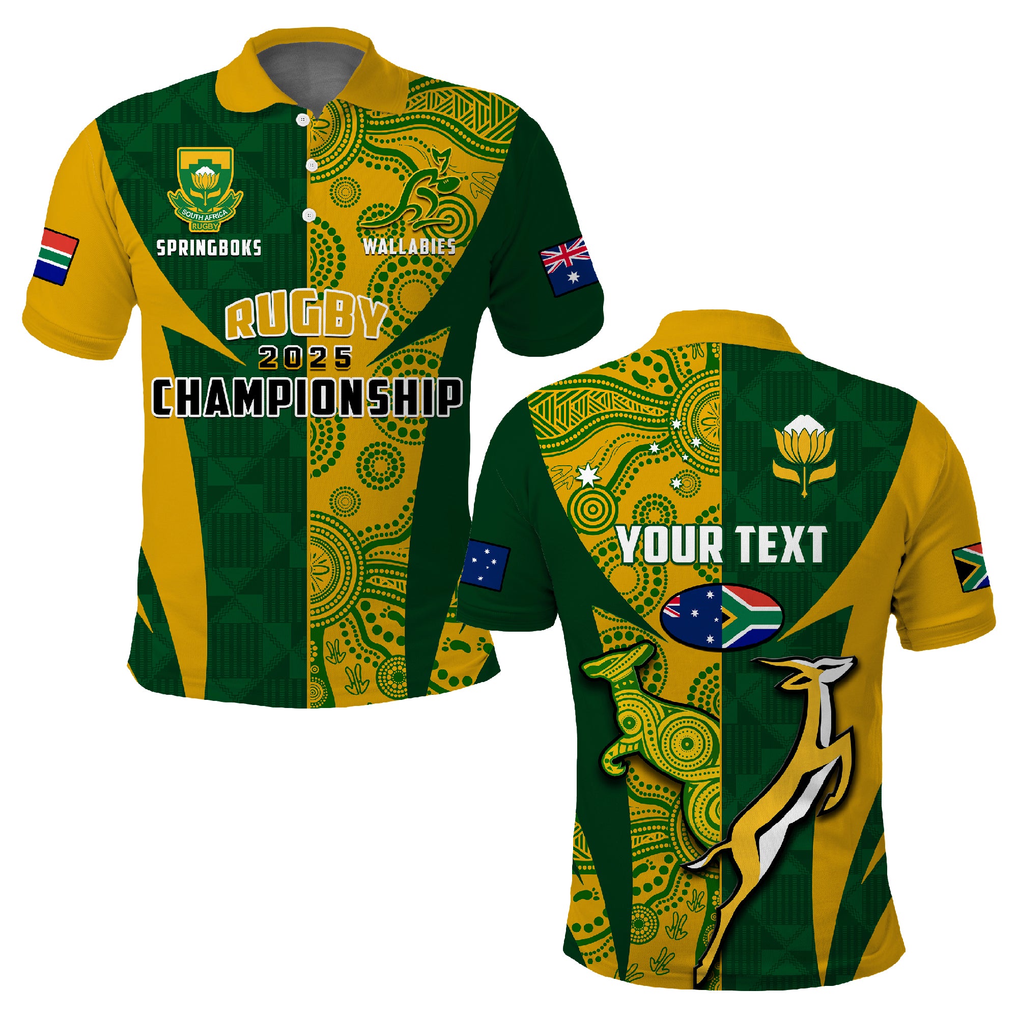 (Custom Personalised) Australia Rugby and South Africa Rugby Polo Shirt Wallabies Mix Springboks Sporty LT14