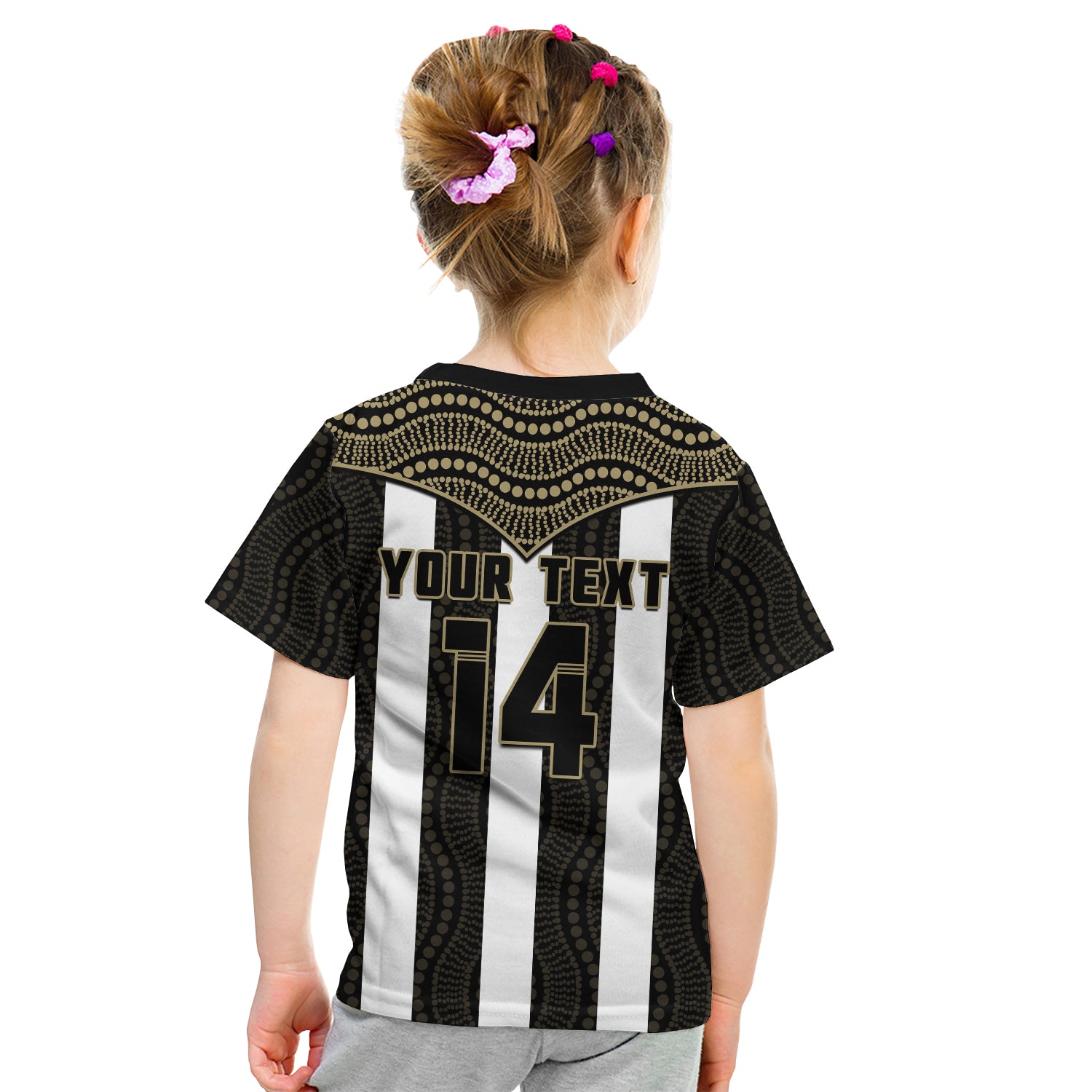 (Custom Text And Number) Magpies Football T Shirt KID Collingwood 1892 Indigenous Sporty Style LT14
