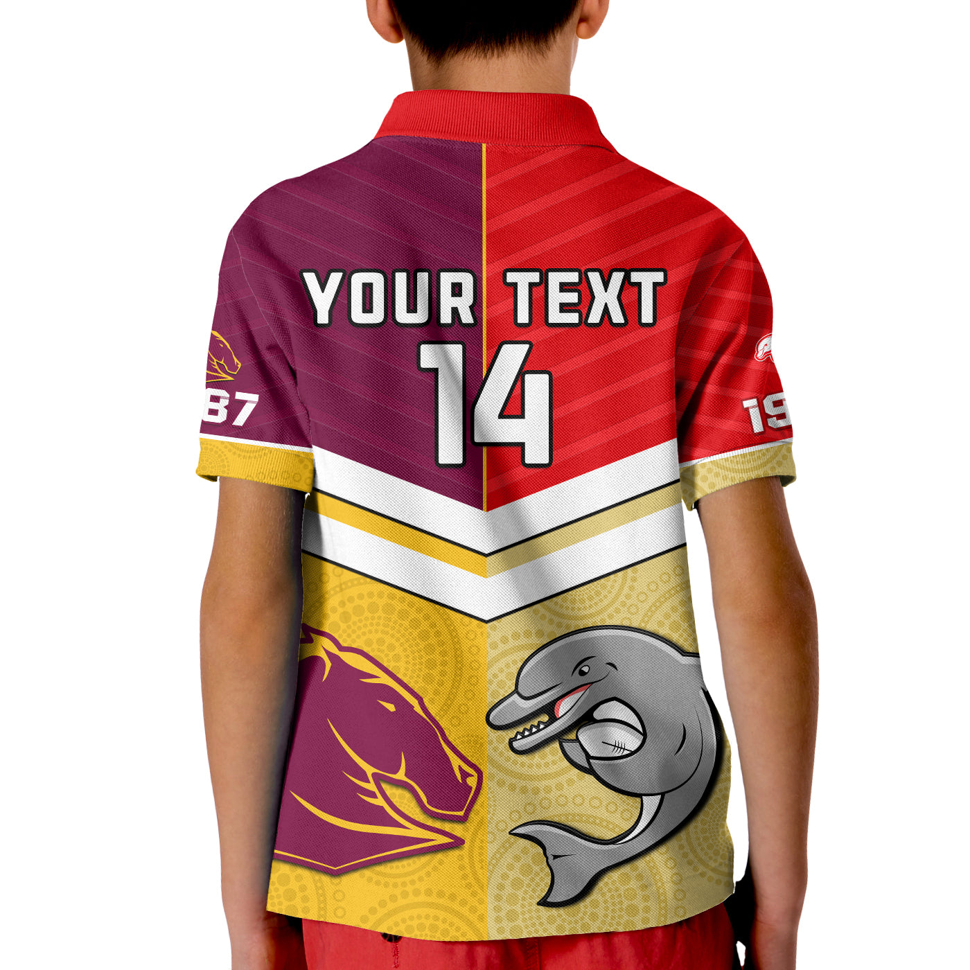 (Custom Text And Number) Dolphins Mix Broncos Rugby Polo Shirt Indigenous Art LT14