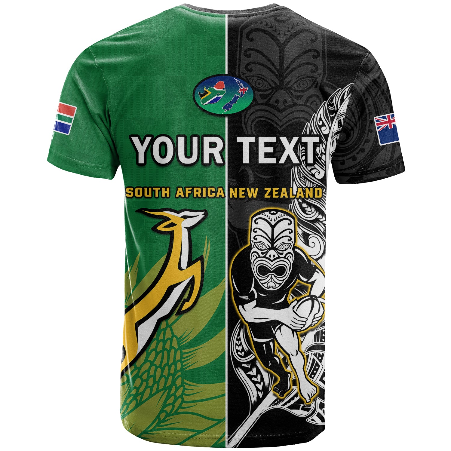 (Custom Personalised) New Zealand And South Africa Rugby T Shirt All Black Maori Mix Springboks LT14