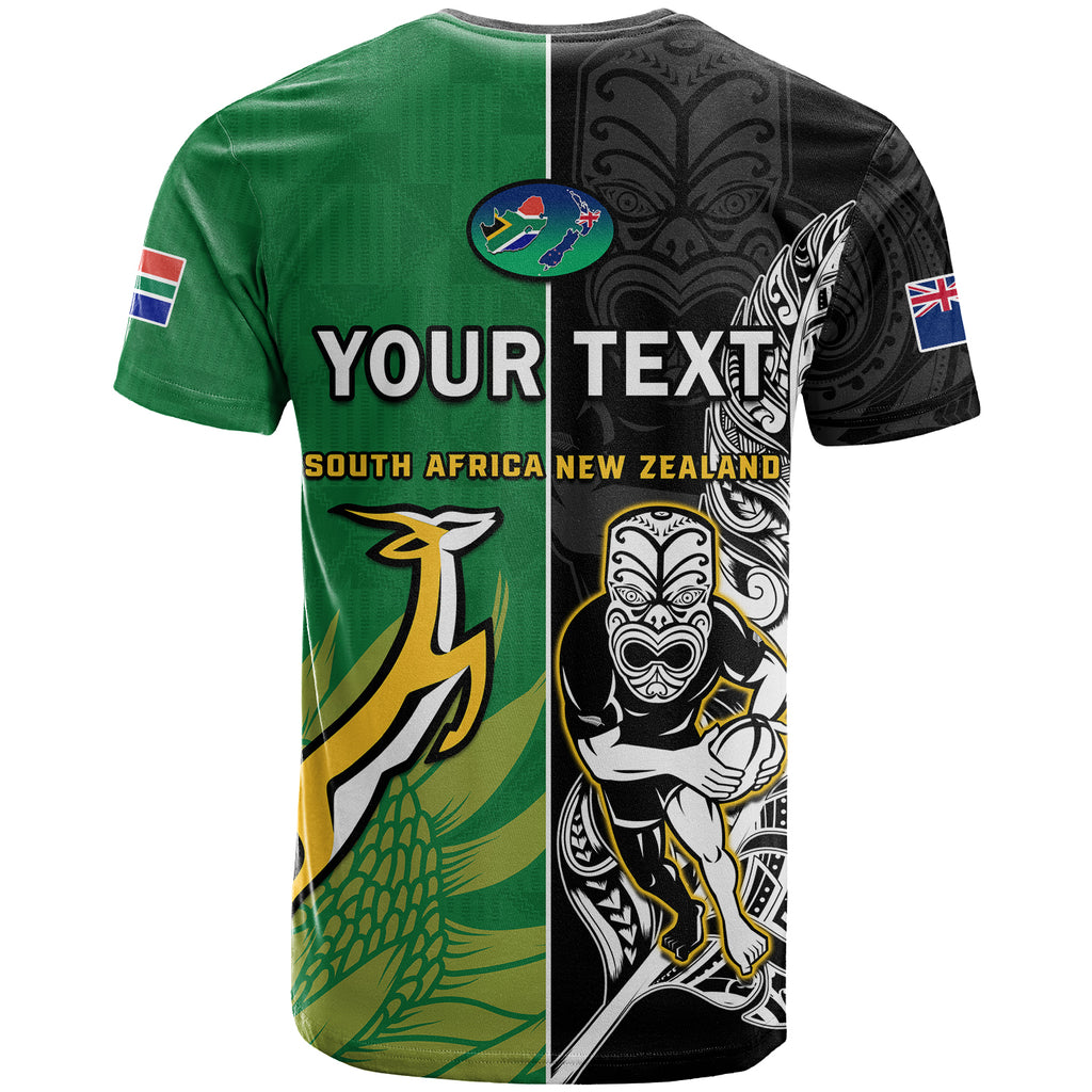 (Custom Personalised) New Zealand And South Africa Rugby T Shirt All Black Maori Mix Springboks LT14