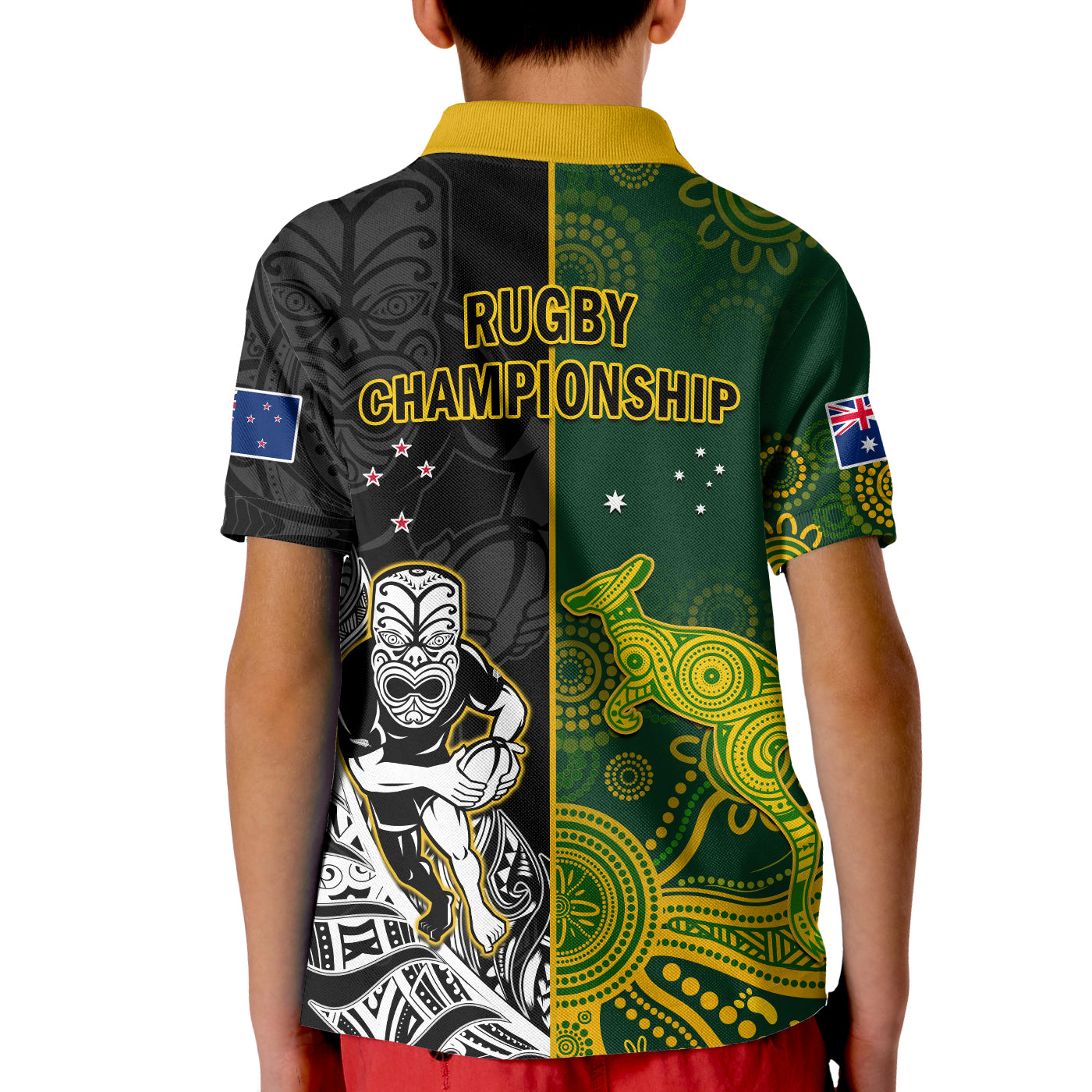 Australia Rugby Mix Aotearoa Rugby Polo Shirt KID Wallabies All Black Special Version LT14