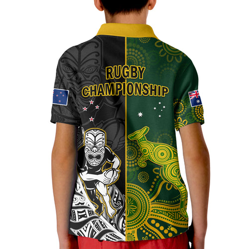 Australia Rugby Mix Aotearoa Rugby Polo Shirt KID Wallabies All Black Special Version LT14