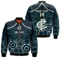 Personalised Carlton Football Sleeve Zip Bomber Jacket Blues Aboriginal Mix Polynesian Pattern LT14