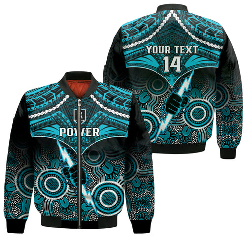 Personalised Port Adelaide Football Bomber Jacket Power Aboriginal Mix Polynesian Pattern LT14