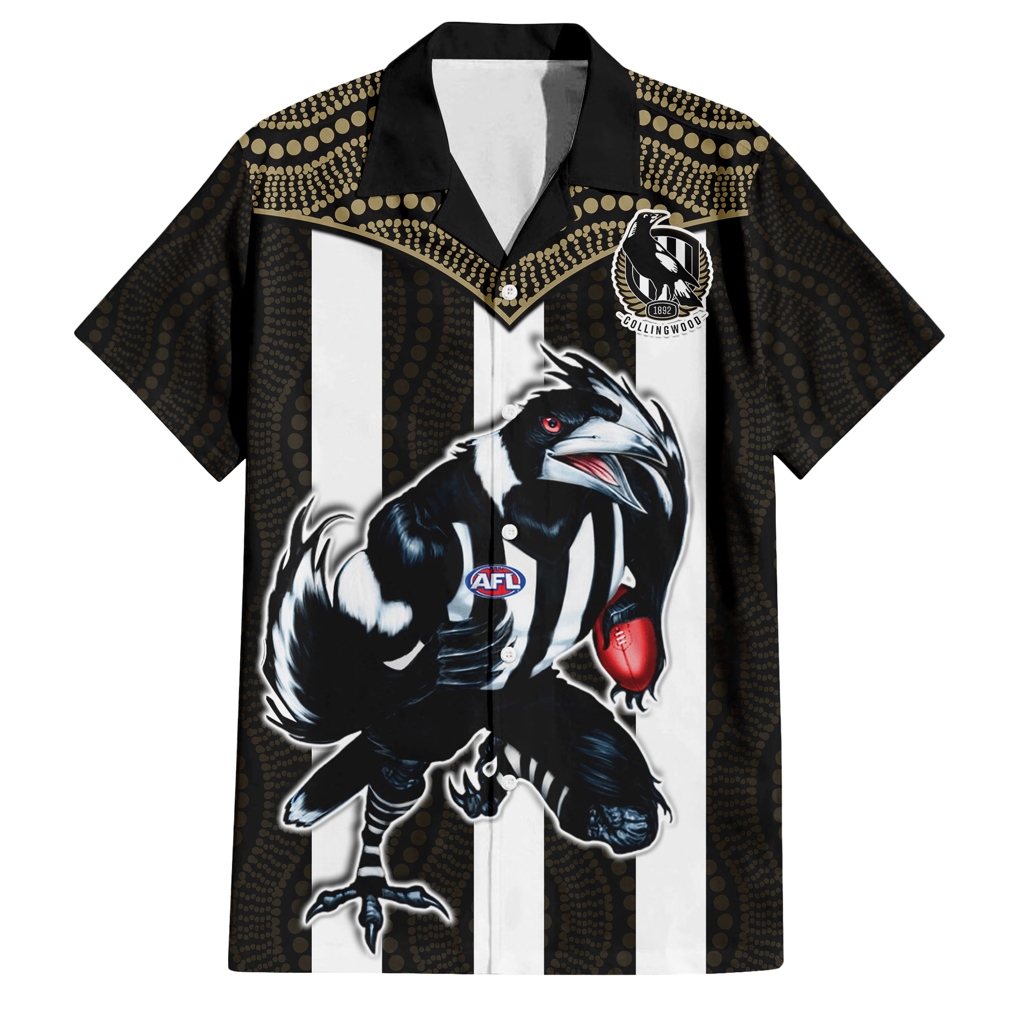 (Custom Text And Number) Magpies Football Hawaiian Shirt Collingwood 1892 Indigenous Sporty Style LT14