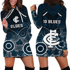 Carlton Football Hoodie Dress Blues Aboriginal Mix Polynesian Pattern LT14