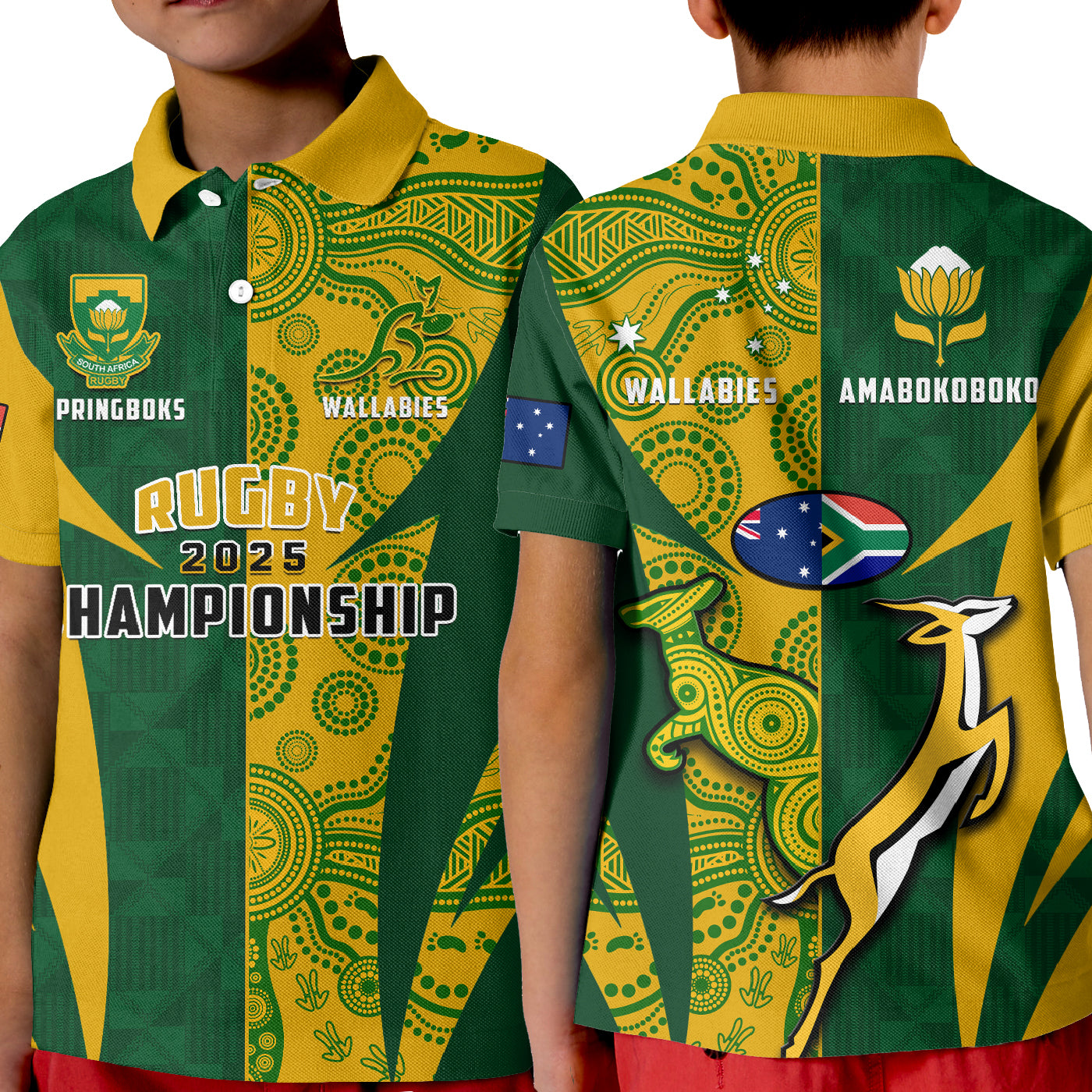 Australia Rugby and South Africa Rugby Polo Shirt Wallabies Mix Springboks Sporty LT14
