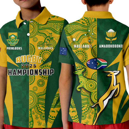 Australia Rugby and South Africa Rugby Polo Shirt Wallabies Mix Springboks Sporty LT14