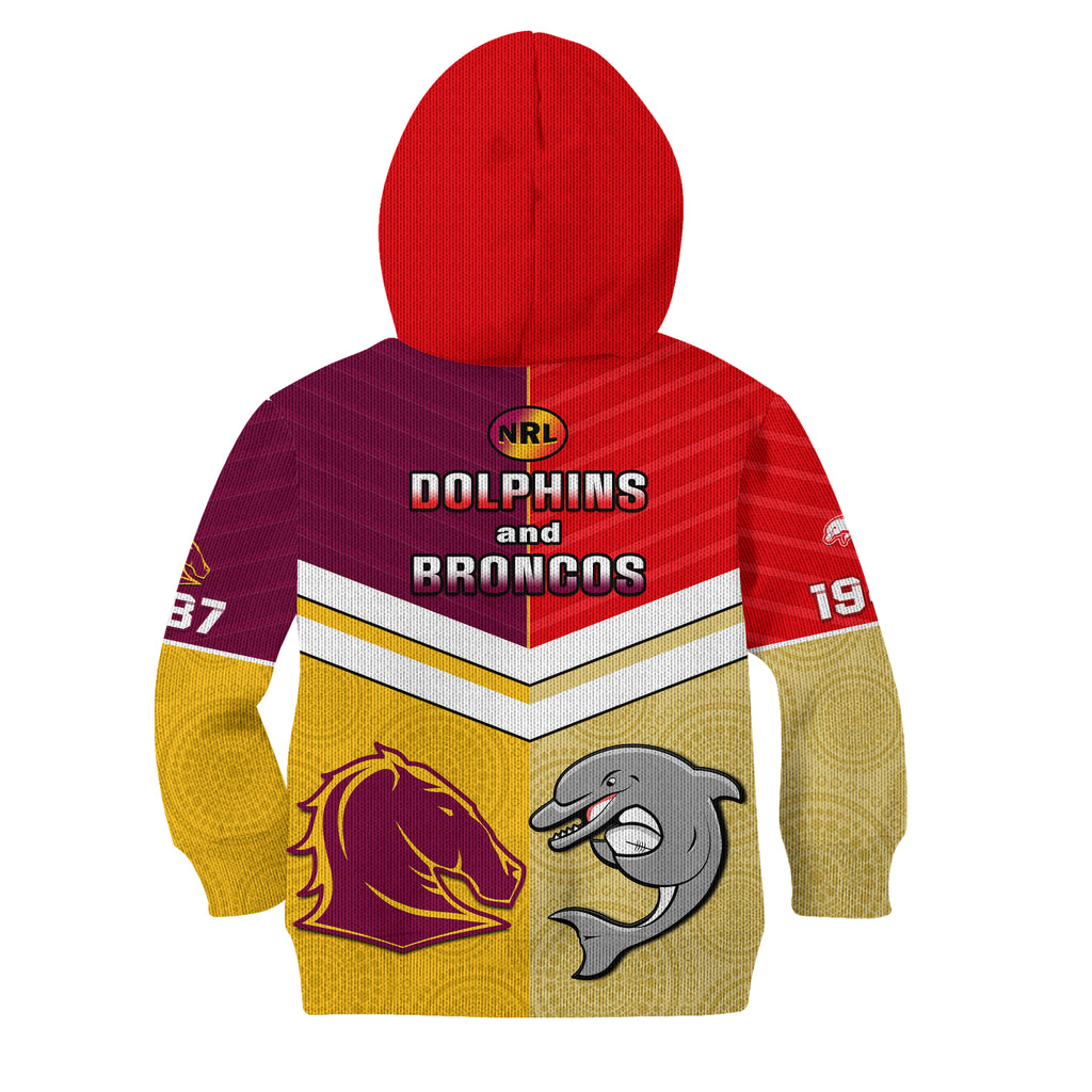 Dolphins Mix Broncos Rugby Kid Hoodie Indigenous Art LT14