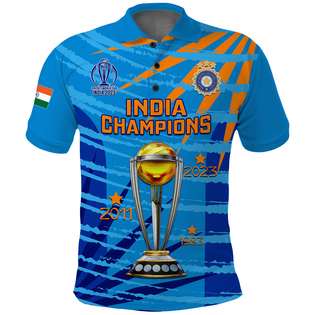 Custom India Cricket Polo Shirt Men In Blue 3rd Champions World Cup Trophy LT14