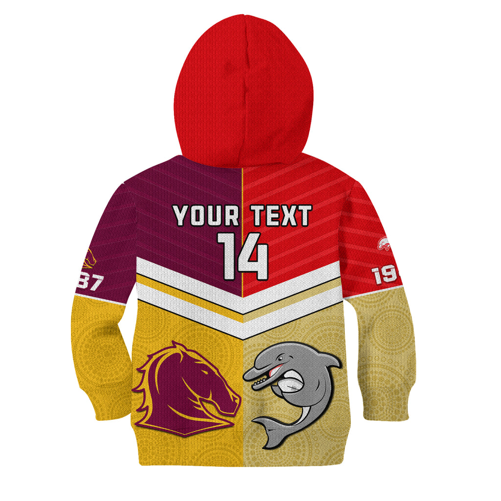 Personalised Dolphins Mix Broncos Rugby Kid Hoodie Indigenous Art LT14