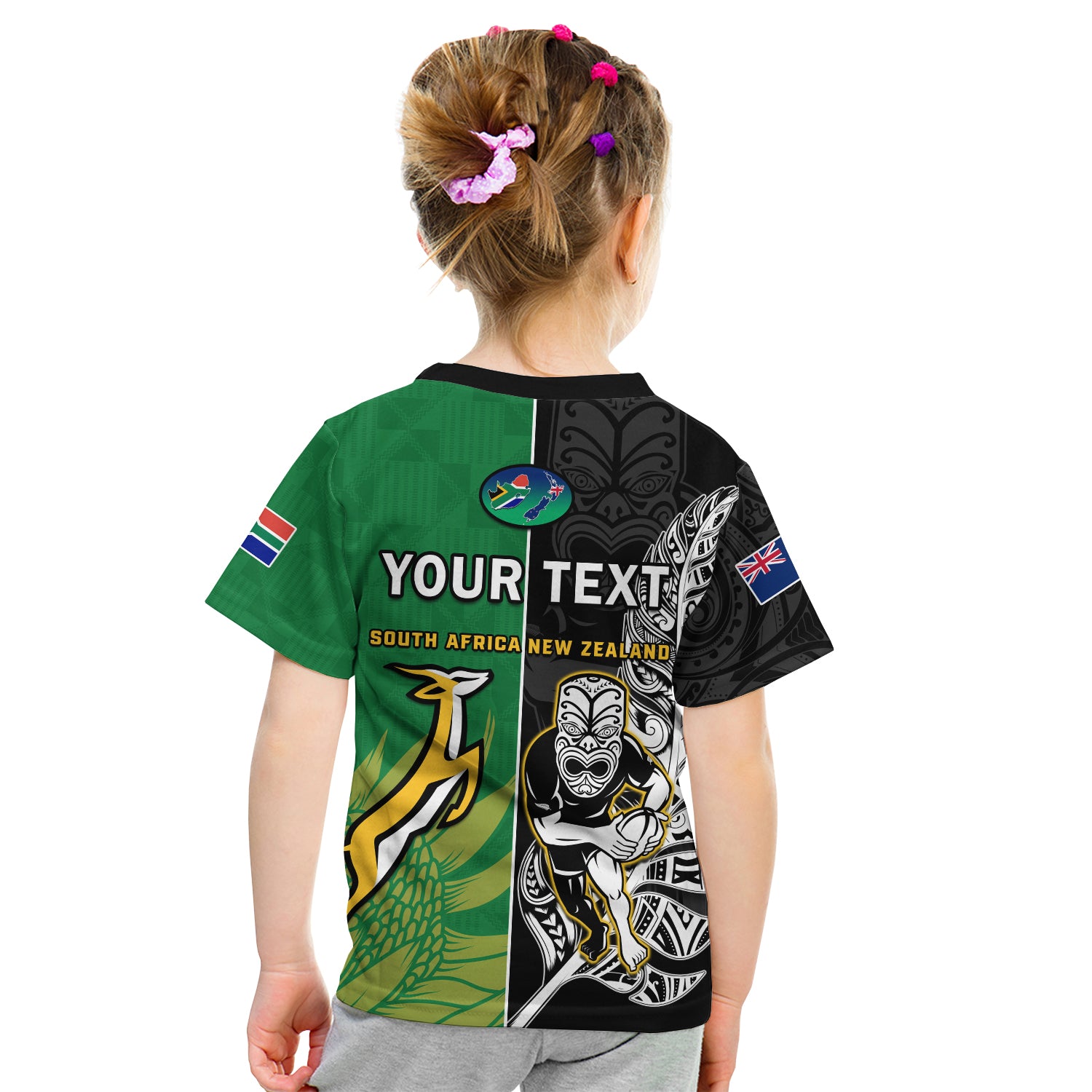 (Custom Personalised) New Zealand And South Africa Rugby T Shirt All Black Maori Mix Springboks LT14