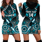 Personalised Port Adelaide Football Hoodie Dress Power Aboriginal Mix Polynesian Pattern LT14