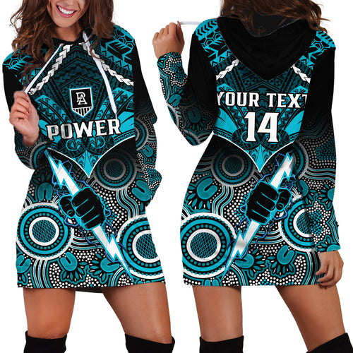Personalised Port Adelaide Football Hoodie Dress Power Aboriginal Mix Polynesian Pattern LT14