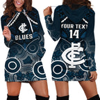 Personalised Carlton Football Hoodie Dress Blues Aboriginal Mix Polynesian Pattern LT14