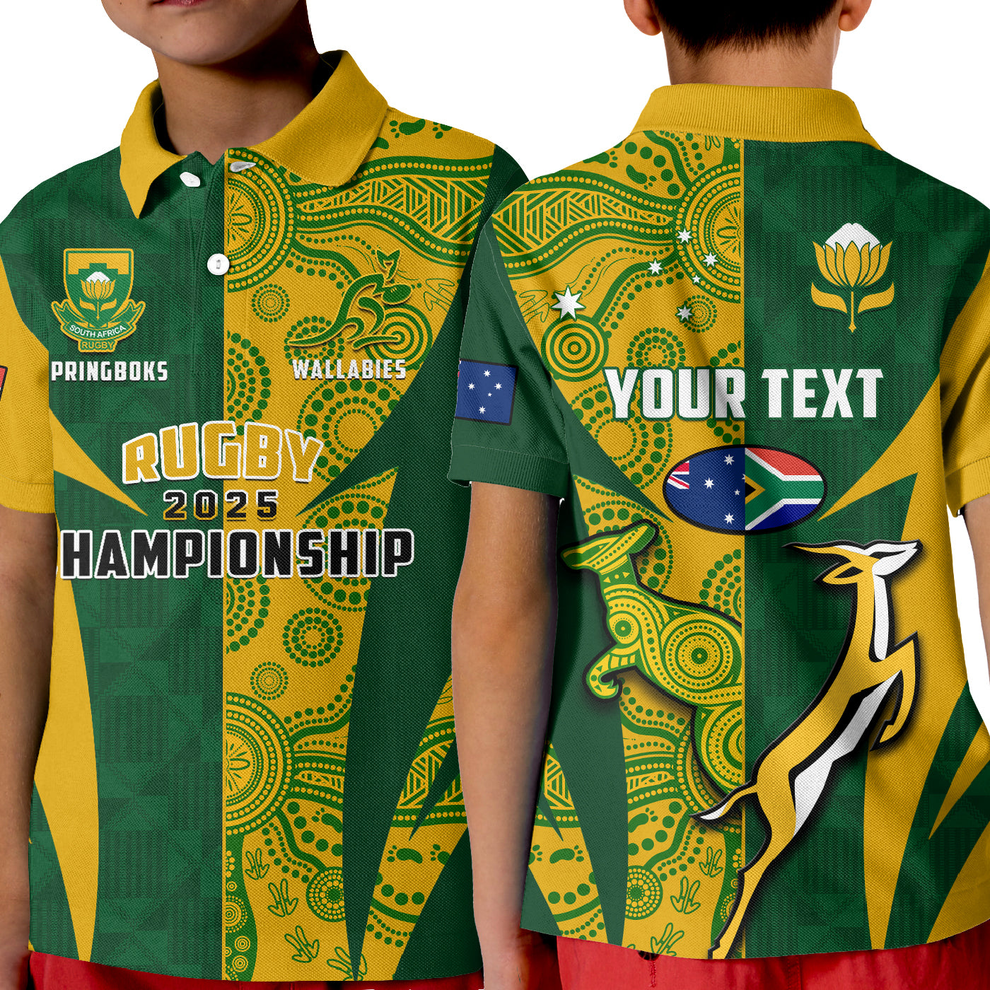 (Custom Personalised) Australia Rugby and South Africa Rugby Polo Shirt Wallabies Mix Springboks Sporty LT14