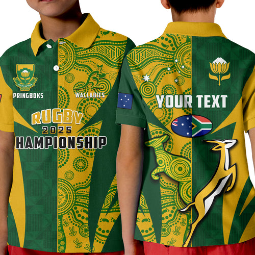 (Custom Personalised) Australia Rugby and South Africa Rugby Polo Shirt Wallabies Mix Springboks Sporty LT14