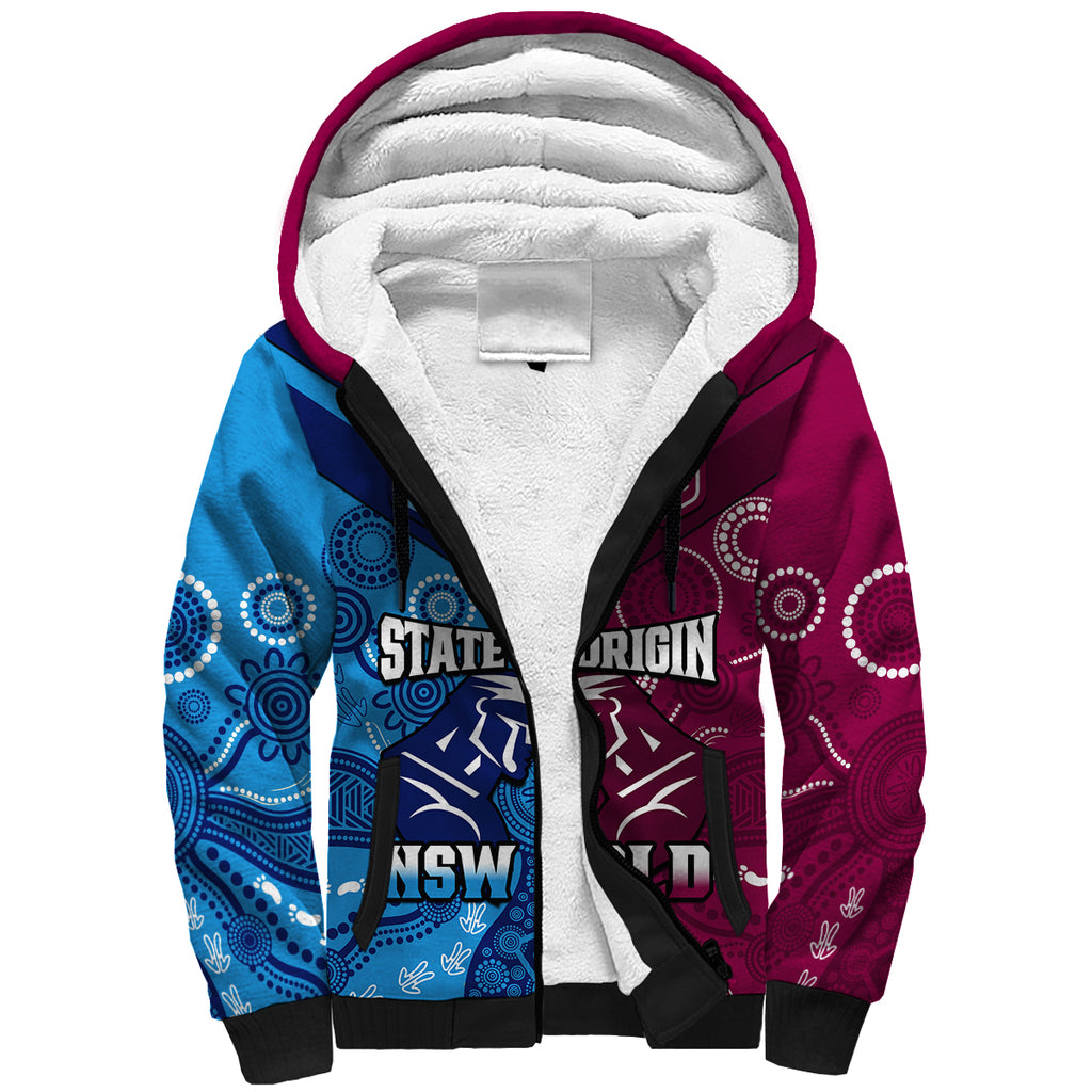 (Custom Personalised) QLD Maroons And NSW Blues Rugby Sherpa Hoodie State of Origin Indigenous LT14