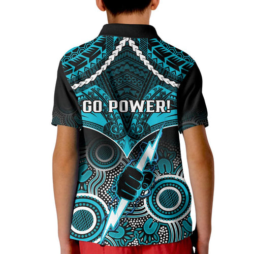 Port Adelaide Football Kid Polo Shirt Power Aboriginal Mix Polynesian Pattern LT14