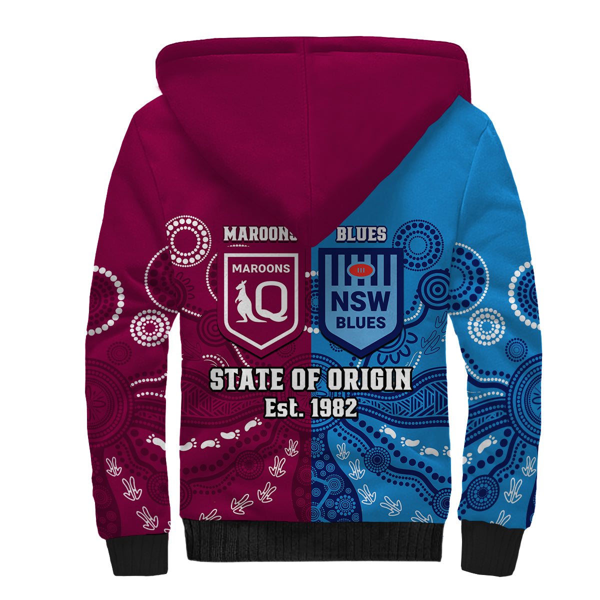 QLD Maroons And NSW Blues Rugby Sherpa Hoodie State of Origin Indigenous LT14
