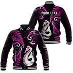 Personalised New Zealand Baseball Jacket Aotearoa Silver Fern With Manaia Maori Unique Pink LT14