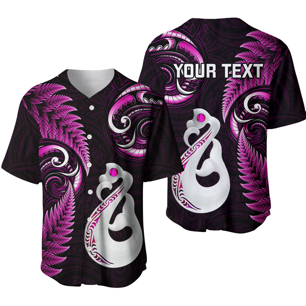 Personalised New Zealand Baseball Jersey Aotearoa Silver Fern With Manaia Maori Unique Pink LT14