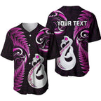 Personalised New Zealand Baseball Jersey Aotearoa Silver Fern With Manaia Maori Unique Pink LT14