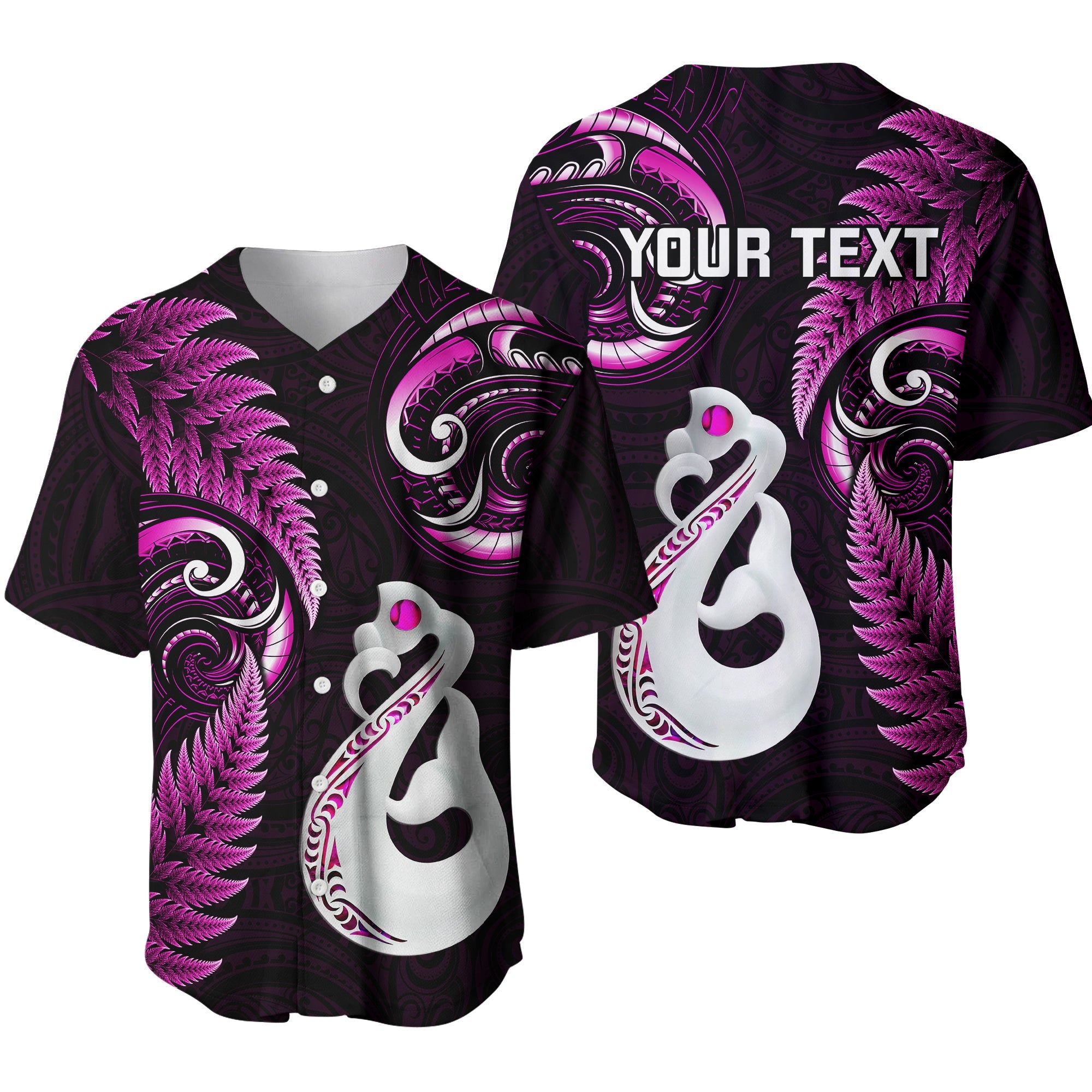 Personalised New Zealand Baseball Jersey Aotearoa Silver Fern With Manaia Maori Unique Pink LT14