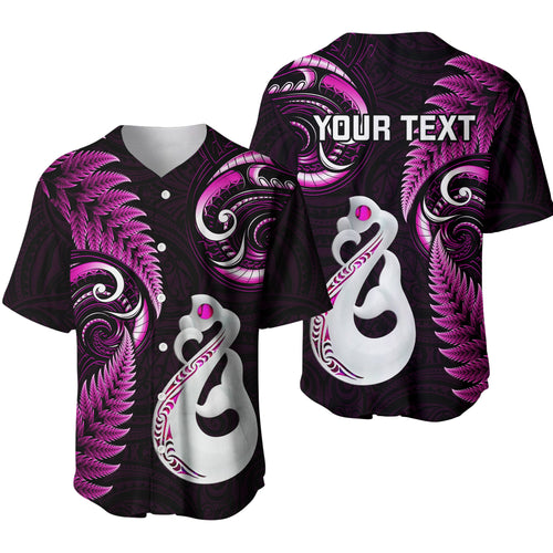 Personalised New Zealand Baseball Jersey Aotearoa Silver Fern With Manaia Maori Unique Pink LT14