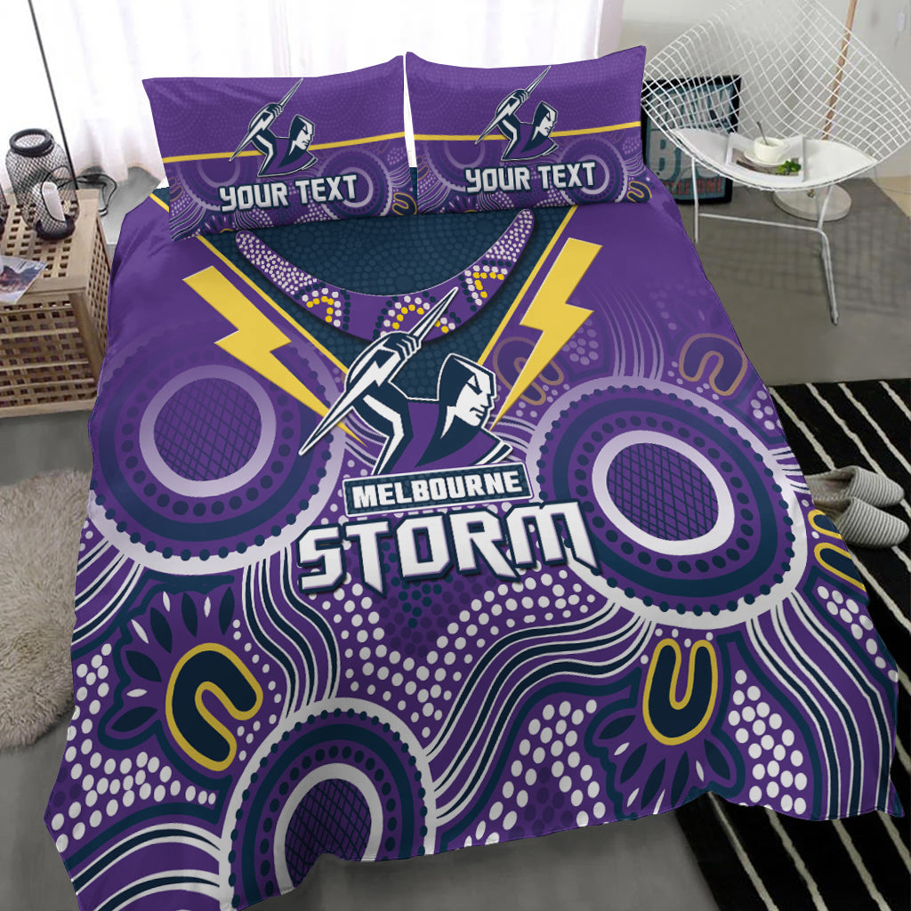 (Custom Personalised) Melbourne Storm Rugby Bedding Set Indigenous Boomerang Gradient Style LT14