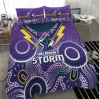 (Custom Personalised) Melbourne Storm Rugby Bedding Set Indigenous Boomerang Gradient Style LT14