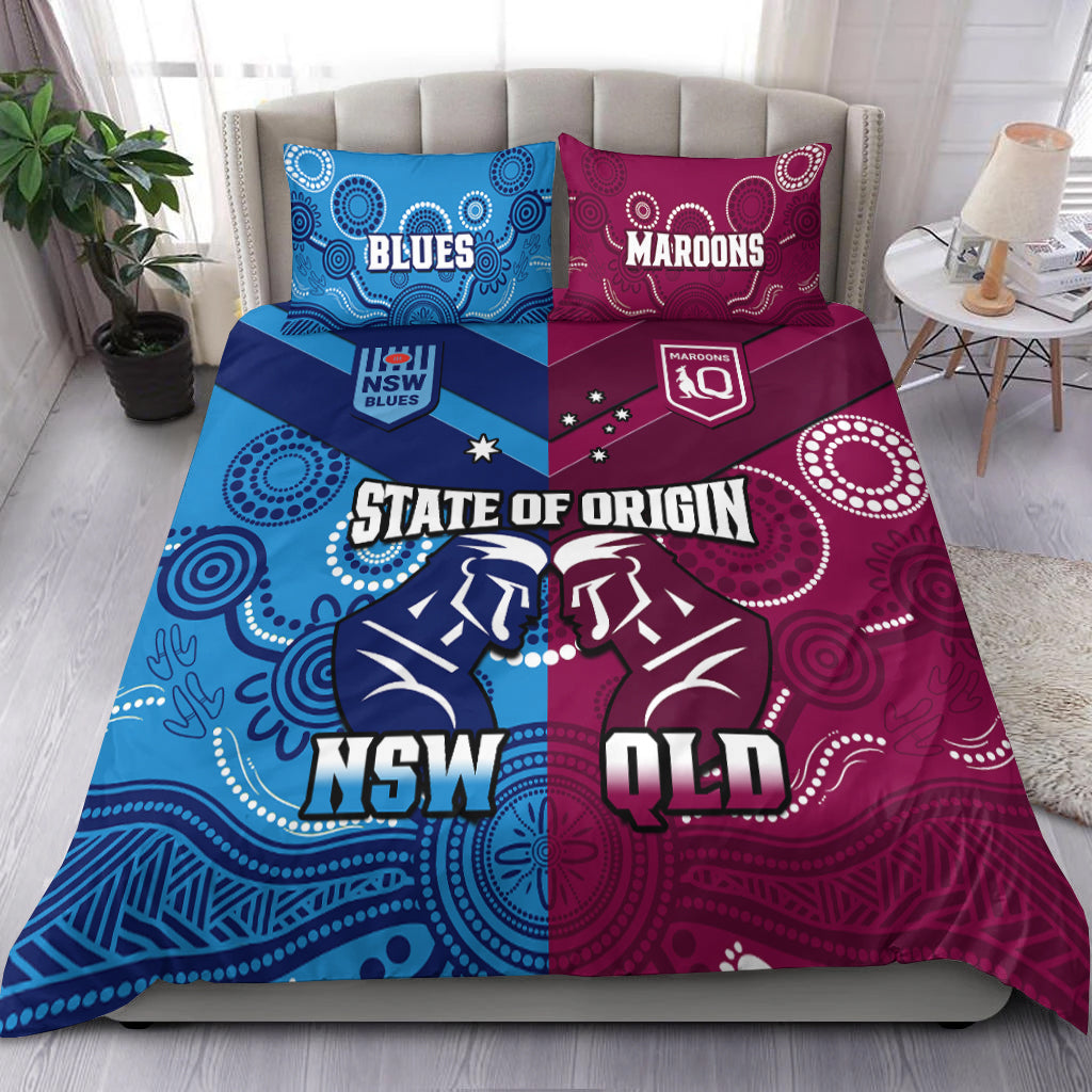 QLD Maroons And NSW Blues Rugby Bedding Set State of Origin Indigenous LT14