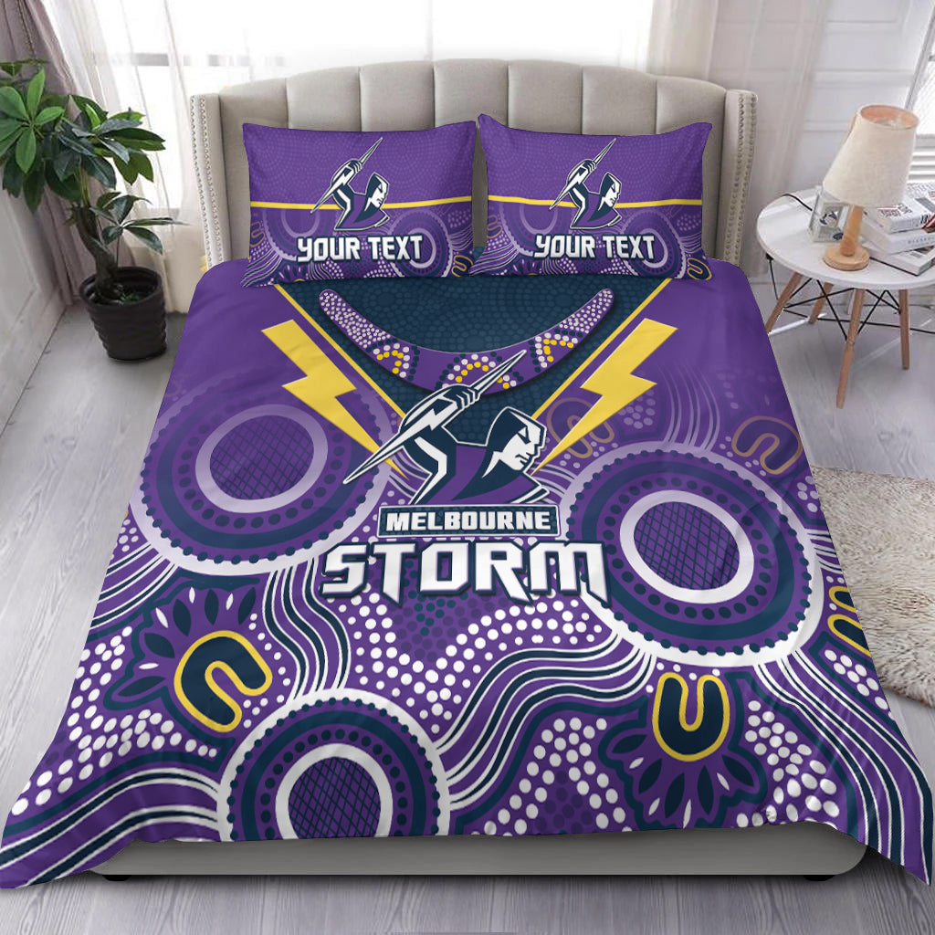 (Custom Personalised) Melbourne Storm Rugby Bedding Set Indigenous Boomerang Gradient Style LT14