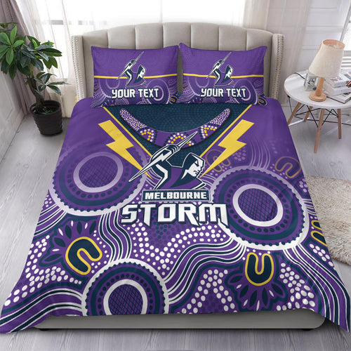 (Custom Personalised) Melbourne Storm Rugby Bedding Set Indigenous Boomerang Gradient Style LT14