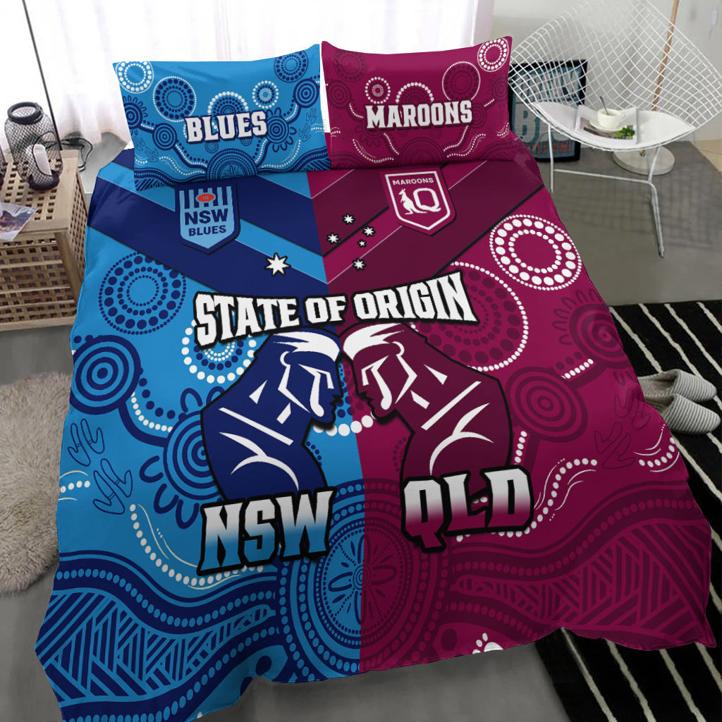 QLD Maroons And NSW Blues Rugby Bedding Set State of Origin Indigenous LT14