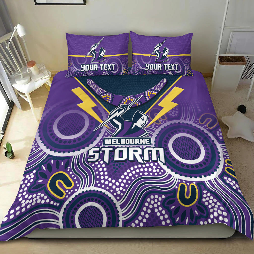(Custom Personalised) Melbourne Storm Rugby Bedding Set Indigenous Boomerang Gradient Style LT14